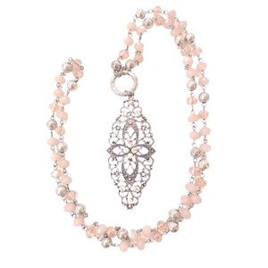 Vintage Inspired Long Necklace with Shimmer Medallion